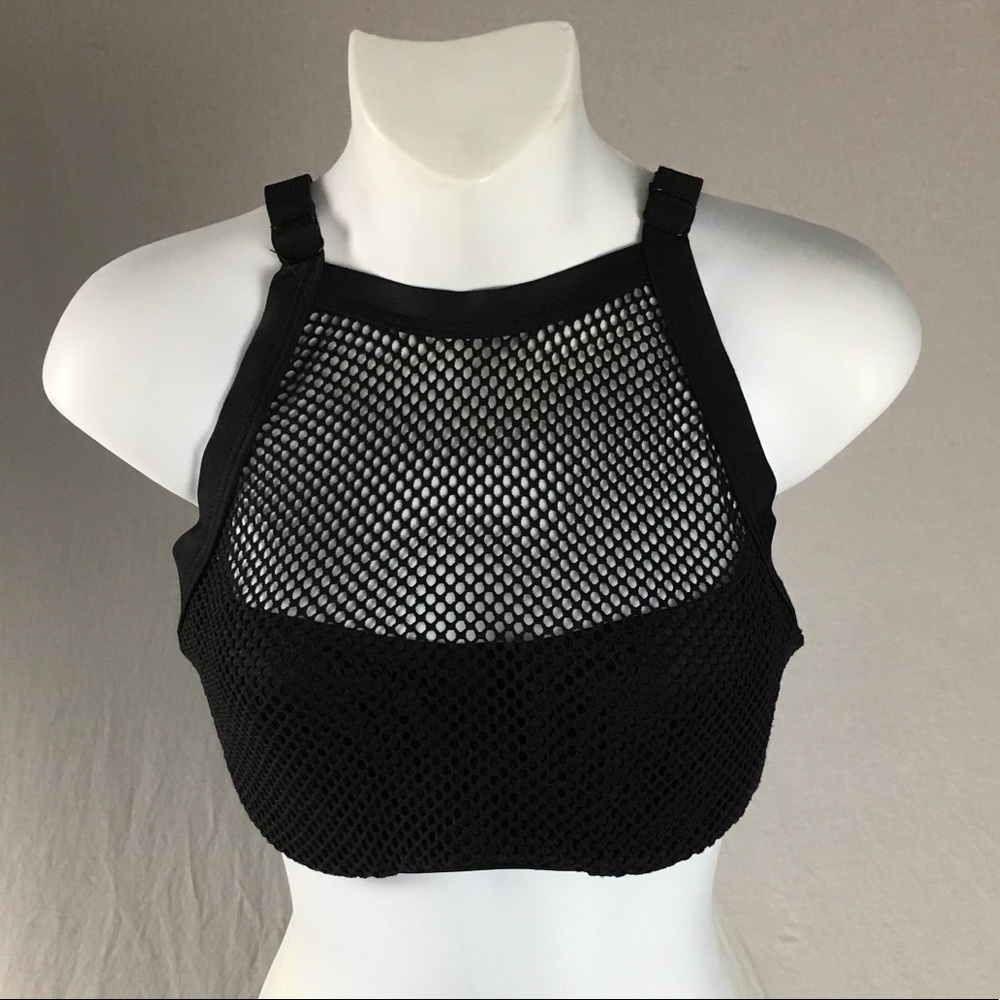 PROFILE BLUSH MED D CUP BLACK MESH SPORTS TOP NWOT